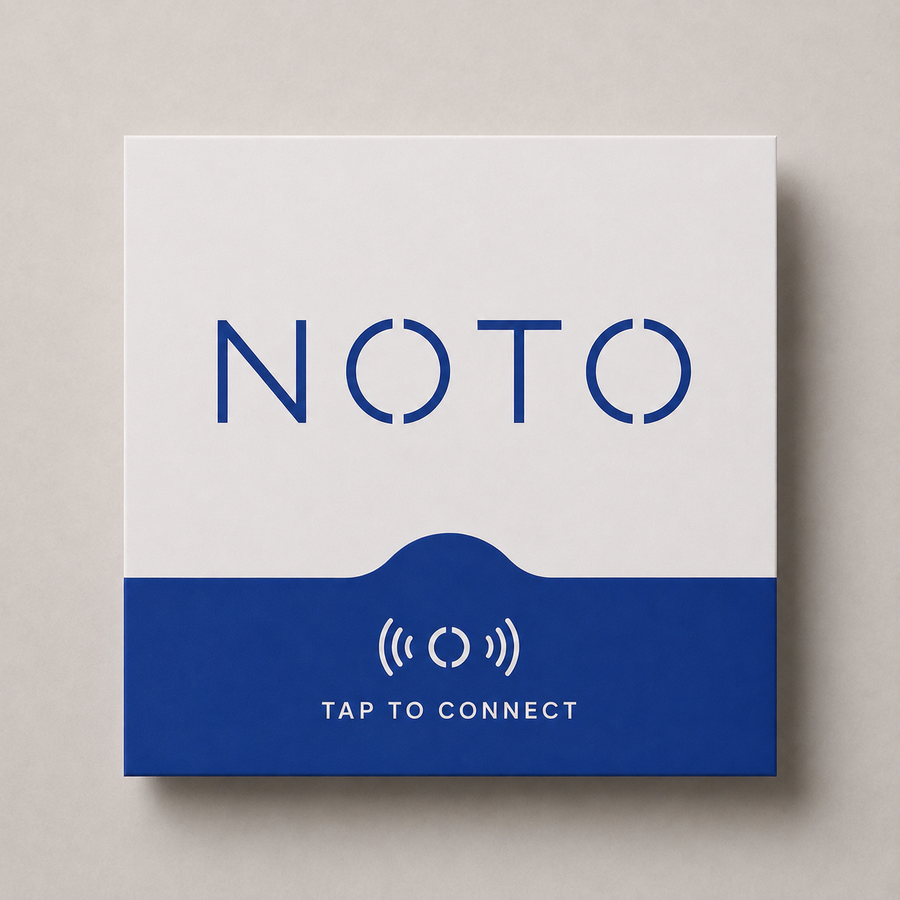 Original NOTO tag in blue with tap to connect